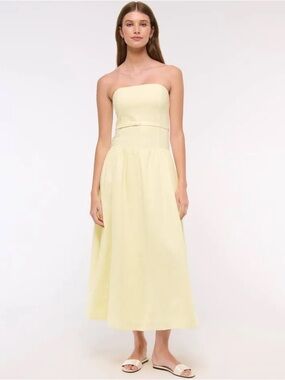 Abercrombie & Fitch Women's Premium Linen Drop-Waist Belted Midi Dress NWT